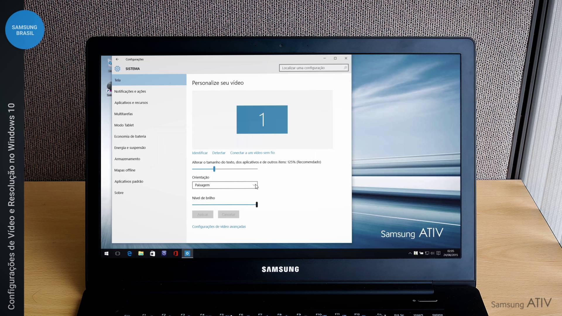 Configurações de Vídeo e Resolução no Windows 10 - Samsung ATIV Book