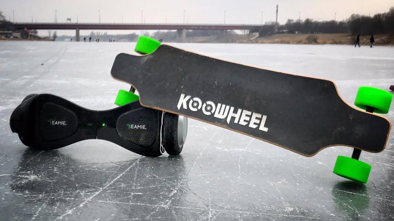 Electric Skateboard VS Hoverboard ON ICE